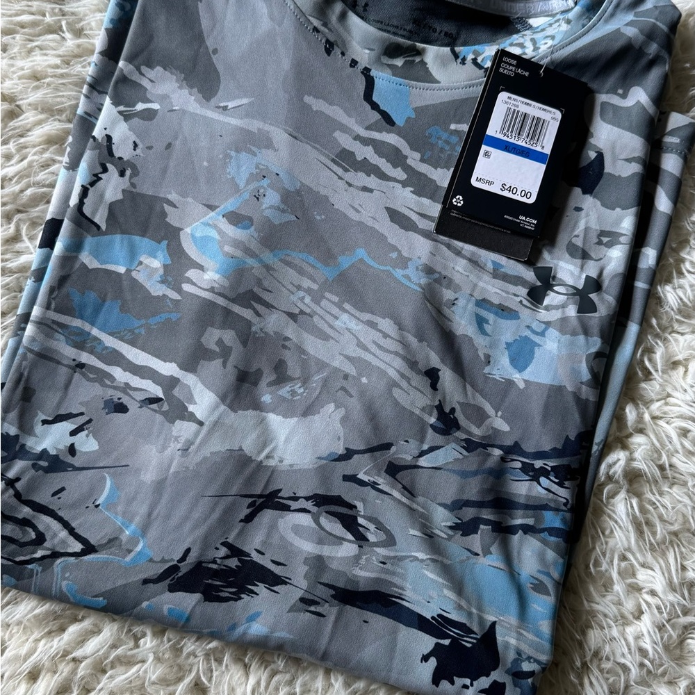 Men’s XL Under Armour Gray and Blue Ocean Camo Long Sleeve UV Protection Tee